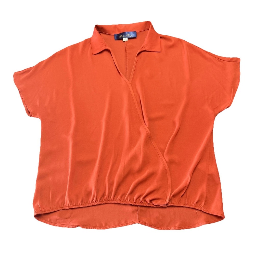 Brue Rain Wrap Blouse Size M Orange‎ Vintage Sheer Career Wear Collared Capsule